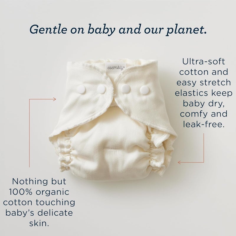 Esembly Cloth Diaper Bundle Set - 3 Organic Cotton Absorbent Inners and 1 Waterproof Outer Diaper Cover - Reusable, Washable, Snap Closure Cloth Diapers - Size 1 (7-17lbs), Off-Leash - Image 4